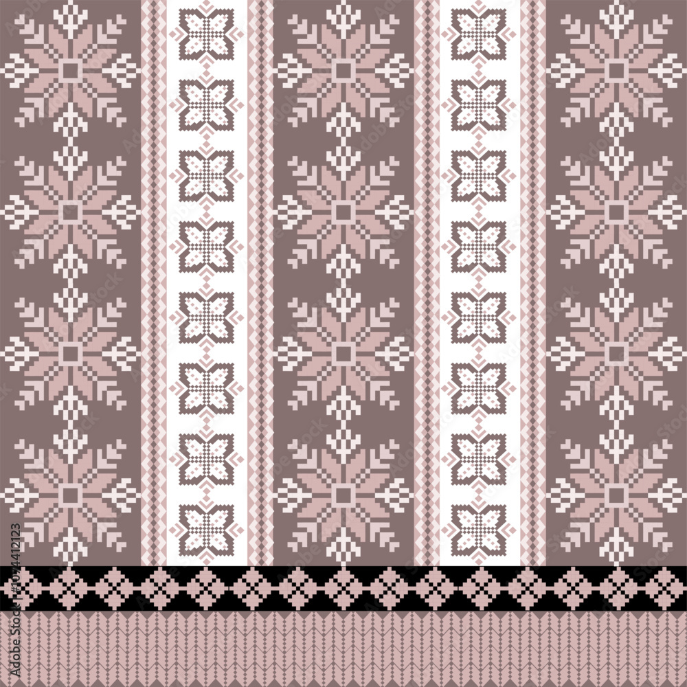 Obraz premium Traditional Slavic ornament, Ukrainian embroidery, Folklore design, Eastern European textile, National costume detail, Handmade needlework, Rustic fabric design, Cultural heritage, Ethnic background, 