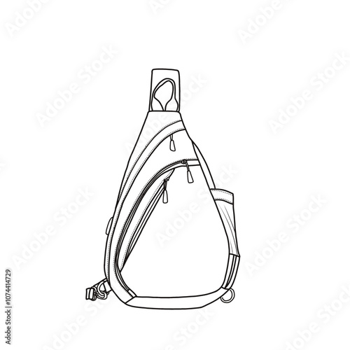 Waterproof sling bag crossbody bag shoulder bag for travel, hiking, cycling, camping vector icon line art. An editable vector design of a sling bag crossbody bag. Isolated on a white background.