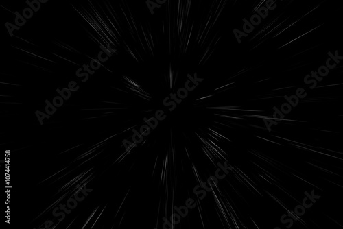 Bokeh white lines on black background. abstraction. abstract speed light motion blur texture. star particle or space traveling. black and white extrusion effect