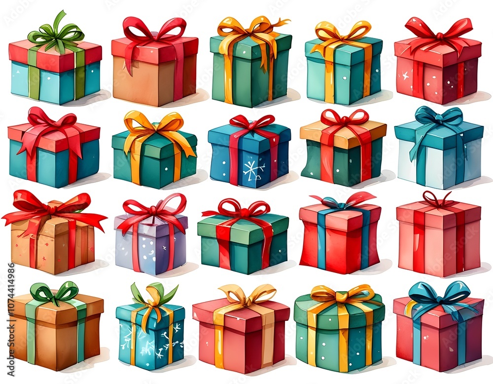 Fototapeta premium Colorful gift boxes with bows in a variety of designs