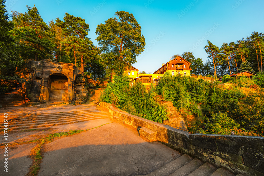 The Belvedere Viewpoint is place to review the canyon of the Elbe River. Bohemian Switzerland National Park, Czech republic, The Belvedere Viewpoint is place to review the canyon of the Elbe River. Bohemian Switzerland National Park, Czech republic,