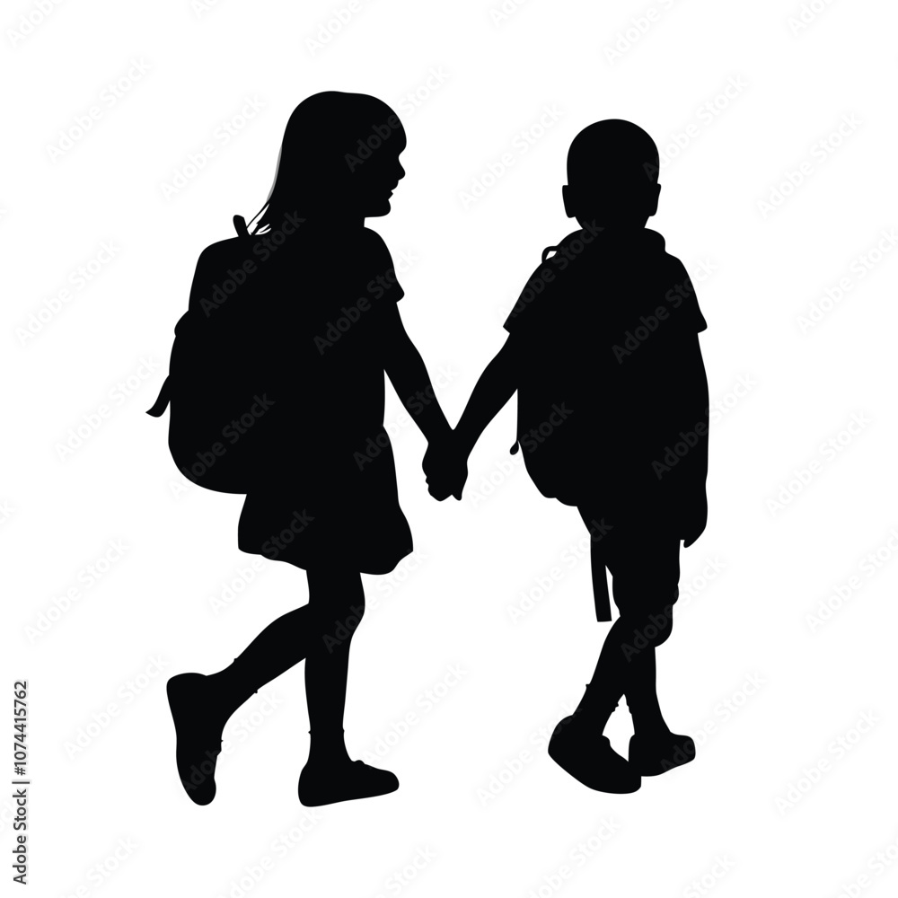 a sibling are going to school holding hands together vector silhouette a sibling are going to school holding hands together vector silhouette