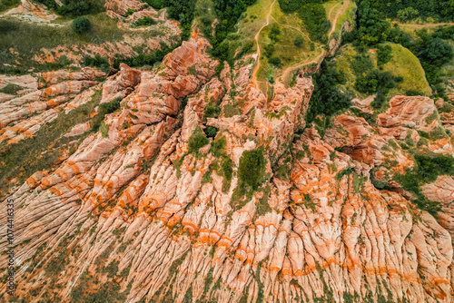 Red rocky slopes Rapa Rosie is a protected geological and floristic reservation area near Sebes alba in Romania photo