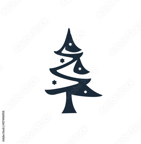 black silhouette tree alpine in white background