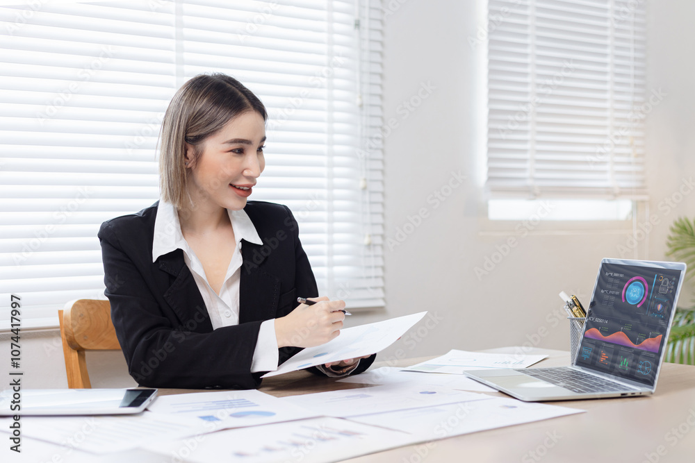 businesswoman working with analysis data investment plan, Business startup and marketing presentation, businesswoman working with analysis data investment plan, Business startup and marketing presentation,