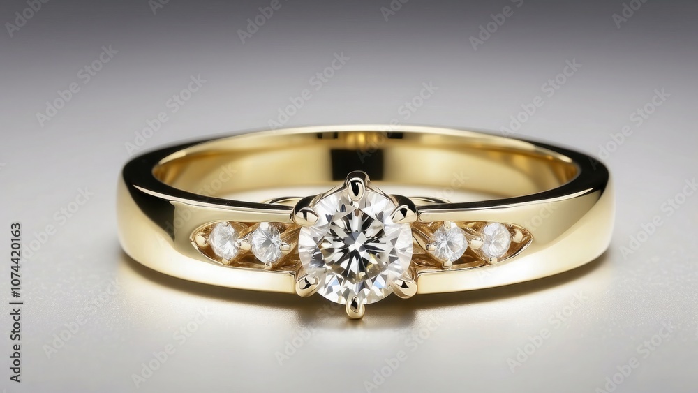 White diamond engagement ring set in yellow gold with a solitaire design- White diamond engagement ring set in yellow gold with a solitaire design-