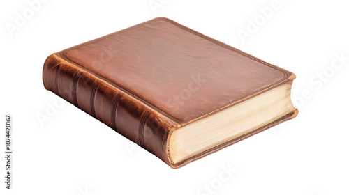 A leather bound book with a gold embossed spine. transparent background