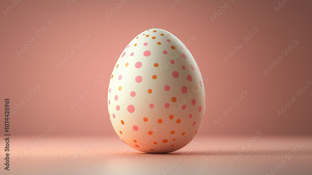 Pink and orange polka-dotted Easter egg on pastel pink Pink and orange polka-dotted Easter egg on pastel pink