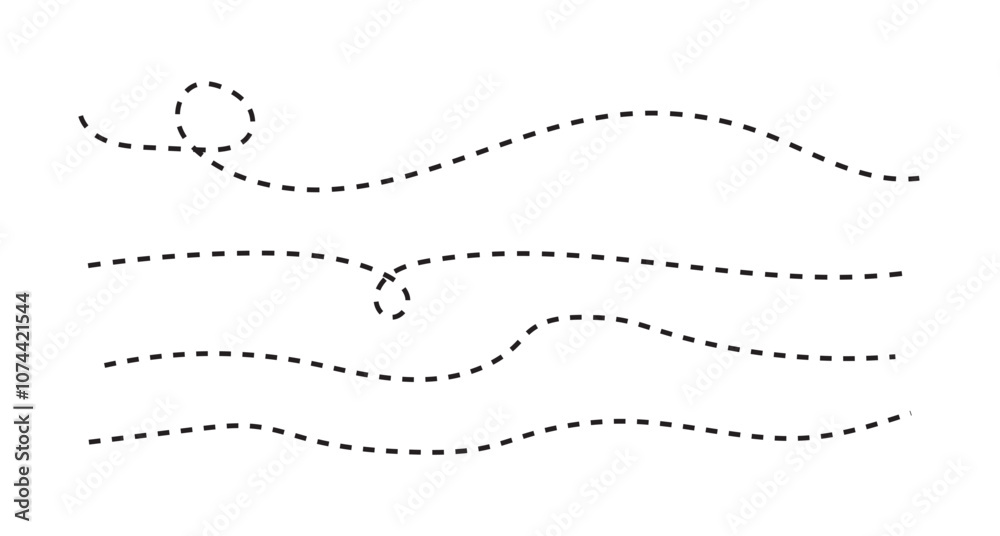 Wavy line, curved dotted line, Path travel dotted line trip dashed trace destination, Set of Wavy Curvy Dotted , Vector Illustration Wavy line, curved dotted line, Path travel dotted line trip dashed trace destination, Set of Wavy Curvy Dotted , Vector Illustration