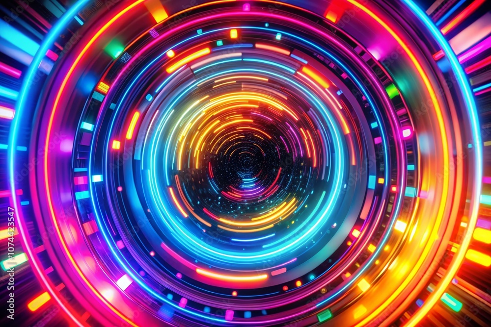 Abstract Macro View of Vibrant Neon Lights in Circular Motion Blur with Copy Space for Creative Design and Modern Art Concepts Abstract Macro View of Vibrant Neon Lights in Circular Motion Blur with Copy Space for Creative Design and Modern Art Concepts
