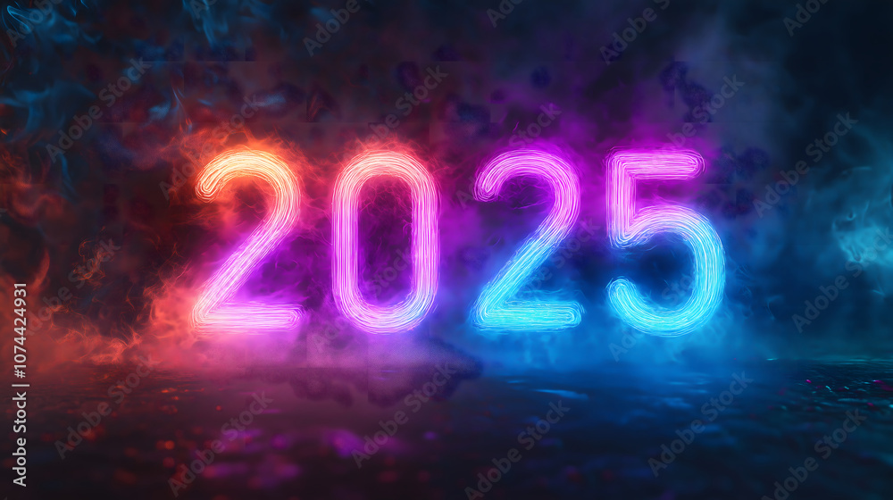 New Year 2025 Number with Neon Glow and Vibrant Colors New Year 2025 Number with Neon Glow and Vibrant Colors