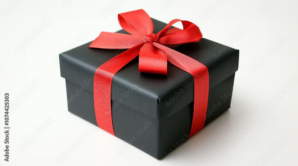Obraz premium Black Gift Boxes with Red Ribbon for Black Friday Sales and Holiday Gift Ideas