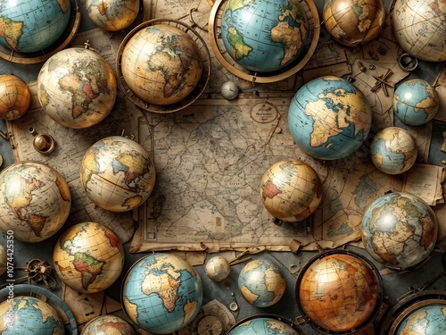 3D Pattern of Vintage Globes and Old Maps, Ideal for Adventure Travel and Exploration-Themed Designs