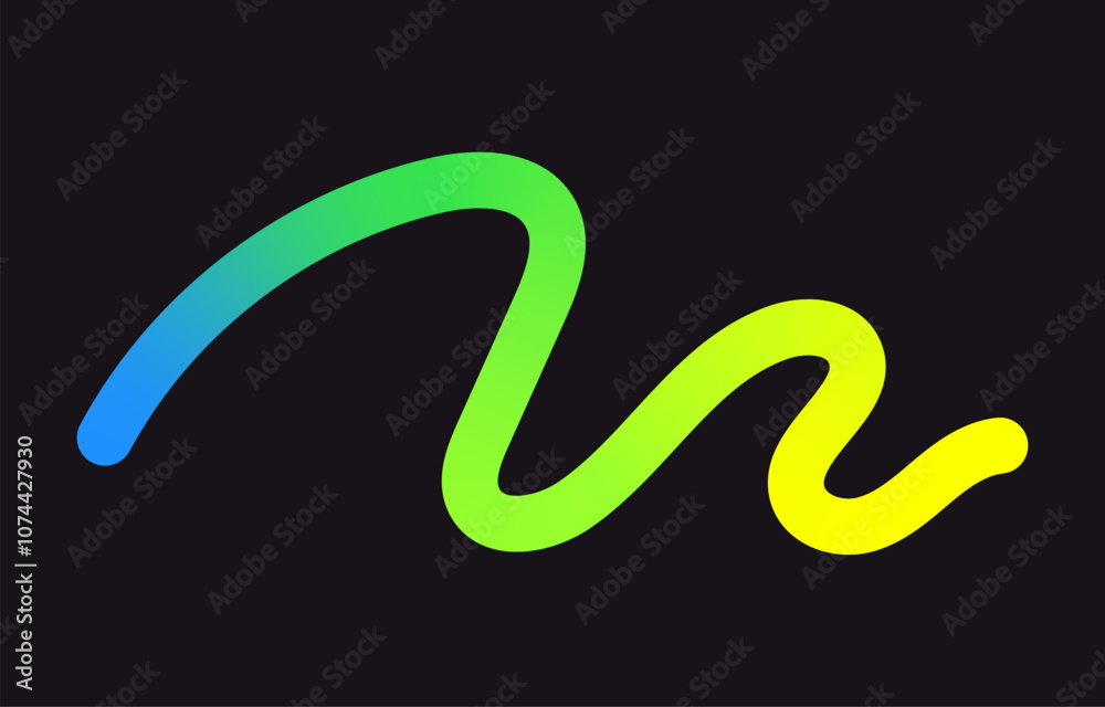 Neon Color Gradient squiggle lines. Scribble stripe with wavy elements. Abstract organic dynamic colorful Shapes on dark background. Neon Color Gradient squiggle lines. Scribble stripe with wavy elements. Abstract organic dynamic colorful Shapes on dark background.