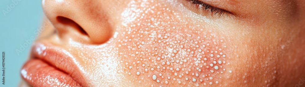 Fototapeta premium Close-up of hypersensitive skin with itchy blisters, inflamed texture showing irritation, intense dermatology focus on skin disease