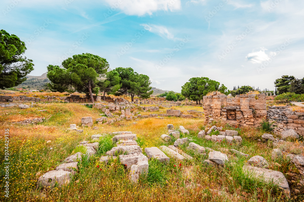 archaeological site of Ancient Corinth built in the slopes of Acrocorinth, Peloponnese, Greece archaeological site of Ancient Corinth built in the slopes of Acrocorinth, Peloponnese, Greece