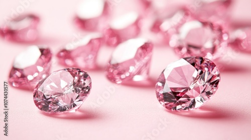 A collection of sparkling pink diamonds on a soft pink background.