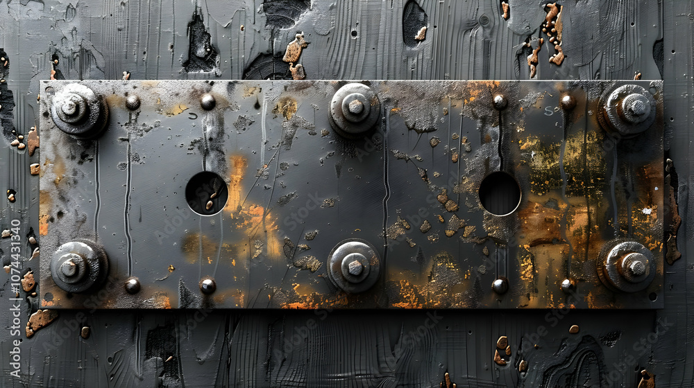 Rusty Metal Panel with Bolts and Holes - 3D Illustration Rusty Metal Panel with Bolts and Holes - 3D Illustration