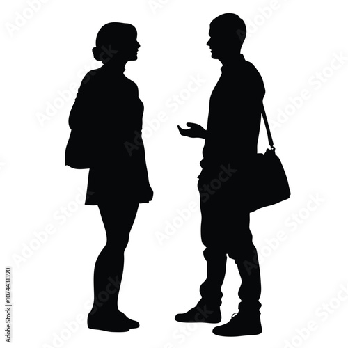 a university student are talking each other standing with face to face