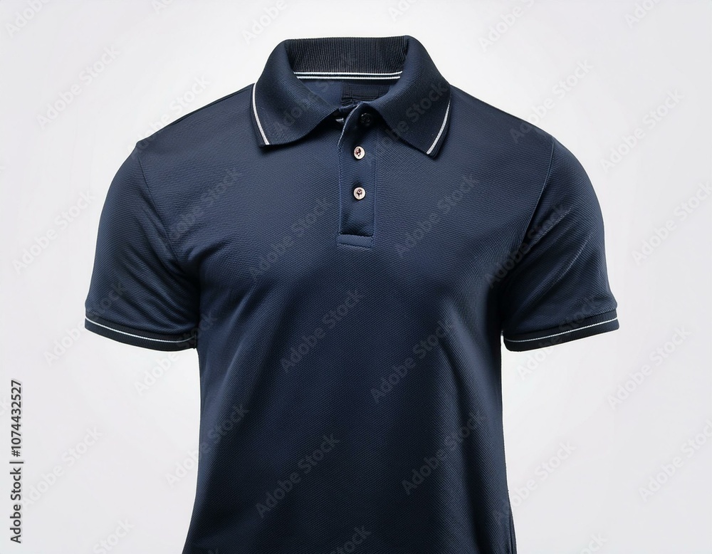 Navy collar polo tee shirt mock up in isolated on white, full depth of view, design concept Navy collar polo tee shirt mock up in isolated on white, full depth of view, design concept