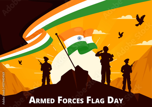 Indian Armed Forces Flag Day Vector Illustration featuring the Indian Army and Waving Flags in a National Holiday in a Flat Cartoon Style Background