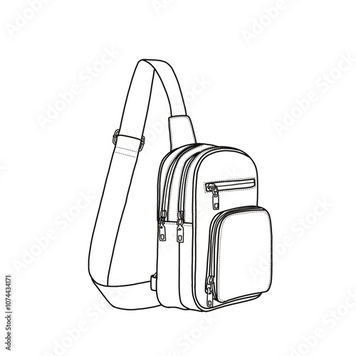Women sling bag crossbody bags sling purse multi-pocket packs with card slot vector icon line art. This is an editable vector design of a women's sling bag isolated on a white background.