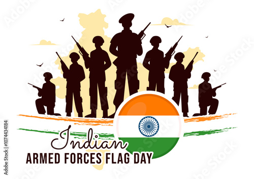 Indian Armed Forces Flag Day Vector Illustration featuring the Indian Army and Waving Flags in a National Holiday in a Flat Cartoon Style Background