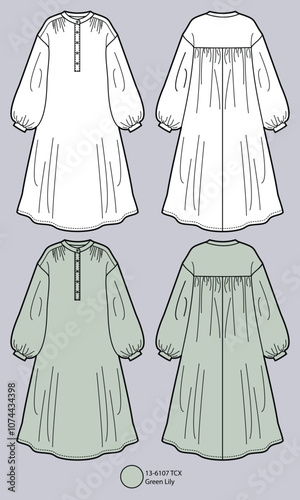flat drawing of maxi dress with half placket