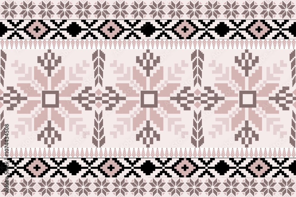 Fototapeta premium Traditional Slavic ornament, Ukrainian embroidery, Folklore design, Eastern European textile, National costume detail, Handmade needlework, Rustic fabric design, Cultural heritage, Ethnic background,