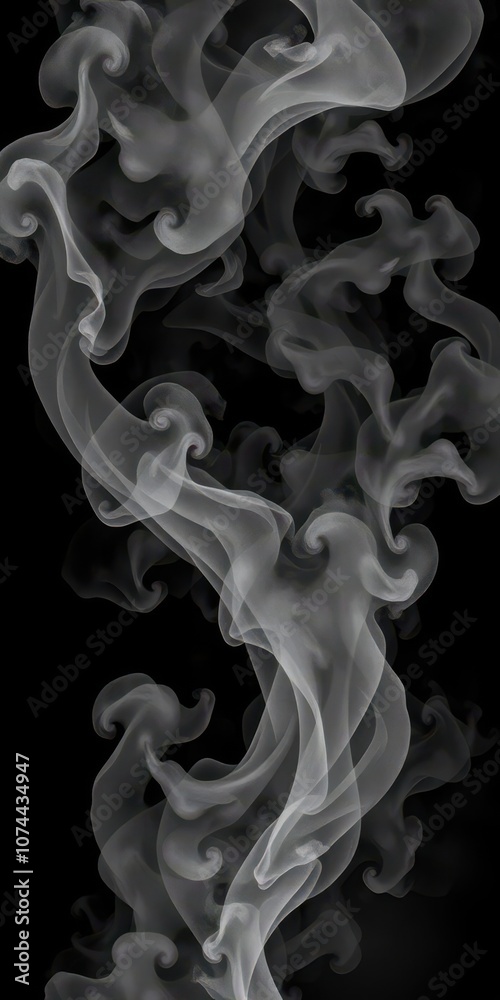 Fototapeta premium Abstract gray smoke swirls on a black watercolor background, artistic, background