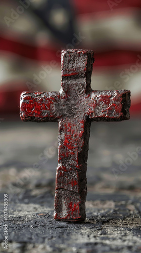 USA and christianity. Christian cross on American flag background. photo