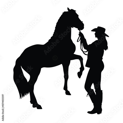 a woman holding a horse vector silhouette isolated white background