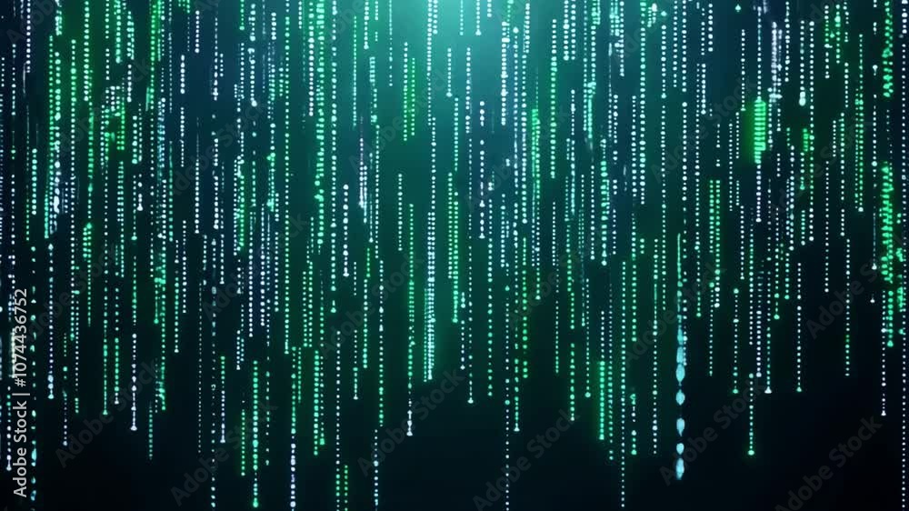 Looping digital rain of binary code