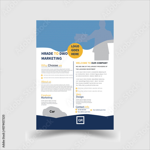 A simple Corporate business flyer template design for company with blue and white color natural shape of A4 size