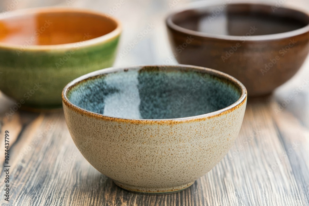 A collection of diverse ceramic bowls in various earthy colors, resting on a wooden surface, showcasing their unique textures and finishes. A collection of diverse ceramic bowls in various earthy colors, resting on a wooden surface, showcasing their unique textures and finishes.