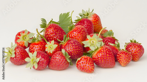 Fresh strawberries scattered on light pastel background, vibrant and juicy