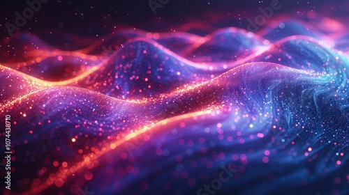 Colorful Abstract Waves with Glowing Particles in a Dreamlike Landscape for Visual Effects and Digital Art Backgrounds