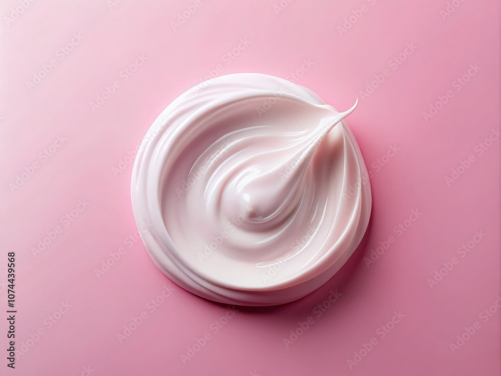 A Serene White Creamy Cosmetic Texture on a Soft Pink Background for Skincare Product Promotions, Highlighting the Elegance of Beauty and Self-Care Aesthetics in Low Light Photography