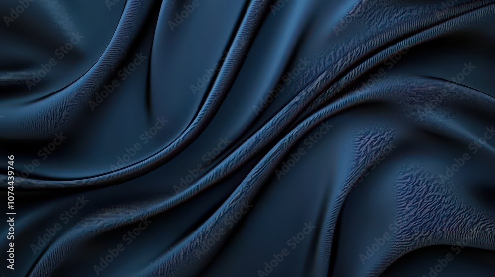 Obraz premium Elegant dark blue satin fabric with soft folds, perfect for backgrounds or textile designs in fashion and interior decor.