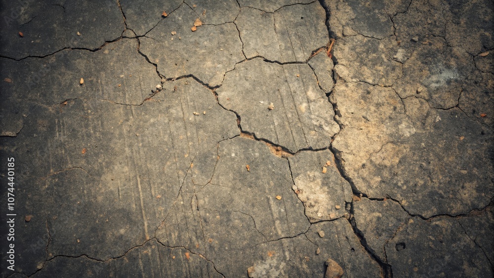 Obraz premium A close-up of cracked and weathered asphalt, revealing the impact of time and the elements on a once-smooth surface