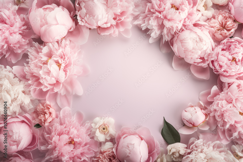 Frame of Pink Peonies on Pastel Background - Space for Text Frame of Pink Peonies on Pastel Background - Space for Text