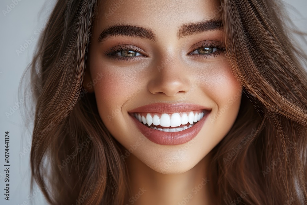 Close-up portrait of a smiling woman. Perfect for dental, beauty, and happiness themes. Close-up portrait of a smiling woman. Perfect for dental, beauty, and happiness themes.
