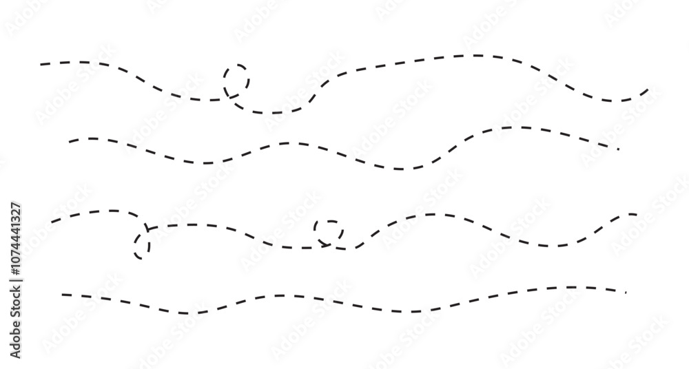 Wavy line, curved dotted line, Path travel dotted line trip dashed trace destination, Set of Wavy Curvy Dotted , Vector Illustration Wavy line, curved dotted line, Path travel dotted line trip dashed trace destination, Set of Wavy Curvy Dotted , Vector Illustration