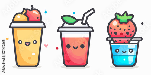 Strawberry smoothies. Cartoon character design. Vector illustration.