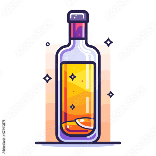 Bottle of alcoholic drink. Vector illustration in flat design style.