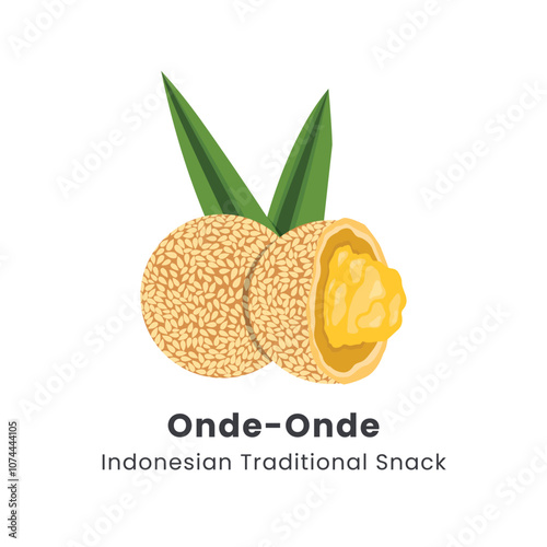 Hand Drawn Vector illustration Indonesian Traditional Cakes Onde-onde or Sesame Seed Ball