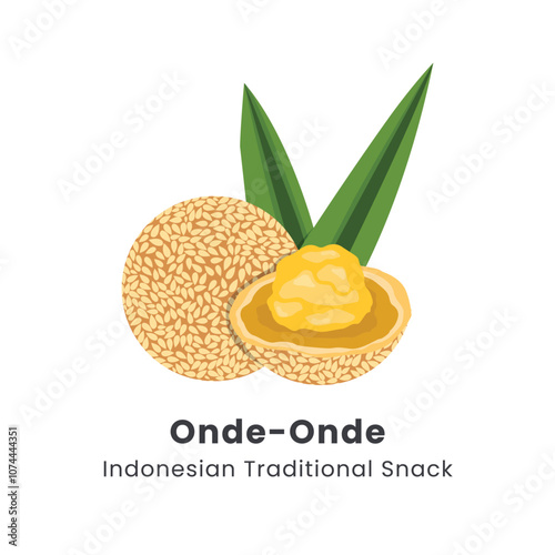 Hand Drawn Vector illustration Indonesian Traditional Cakes Onde-onde or Sesame Seed Ball