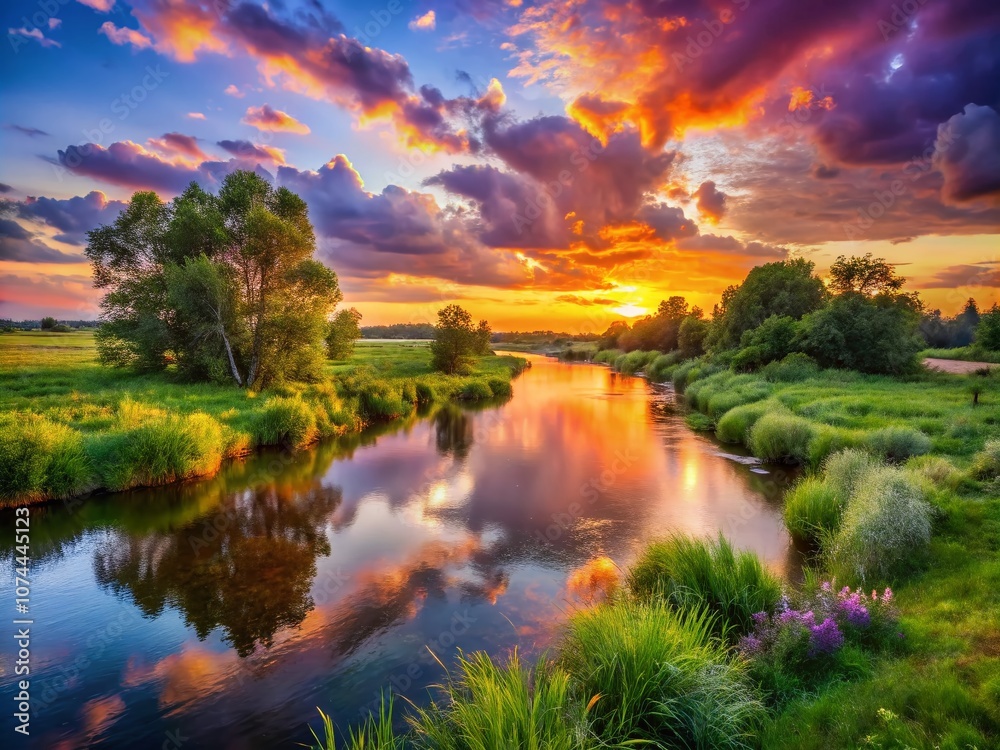 Breathtaking Landscape Scene Symbolizing Transformation in Counseling with Lush Greenery and a Serene River Under a Vibrant Sunset Sky Breathtaking Landscape Scene Symbolizing Transformation in Counseling with Lush Greenery and a Serene River Under a Vibrant Sunset Sky