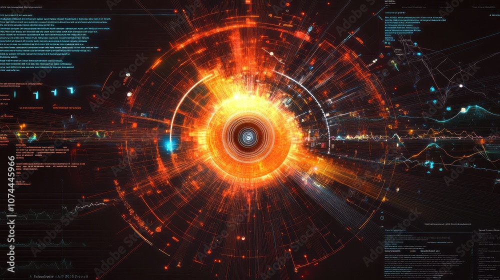 Obraz premium Abstract digital visualization of data with vibrant colors and concentric patterns.