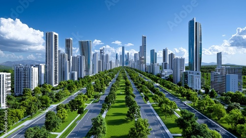 Eco-Friendly Urban Oasis: Sustainable Cityscape with Net Zero Emissions and Lush Greenery